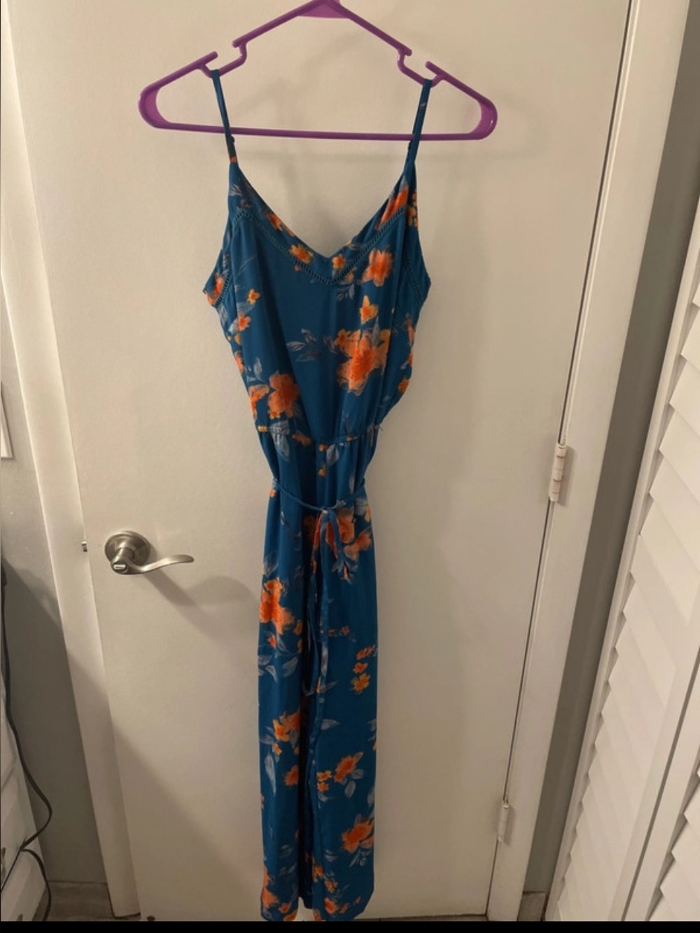 Skies Are Blue Teal Floral Spaghetti-Strap Jumpsuit
